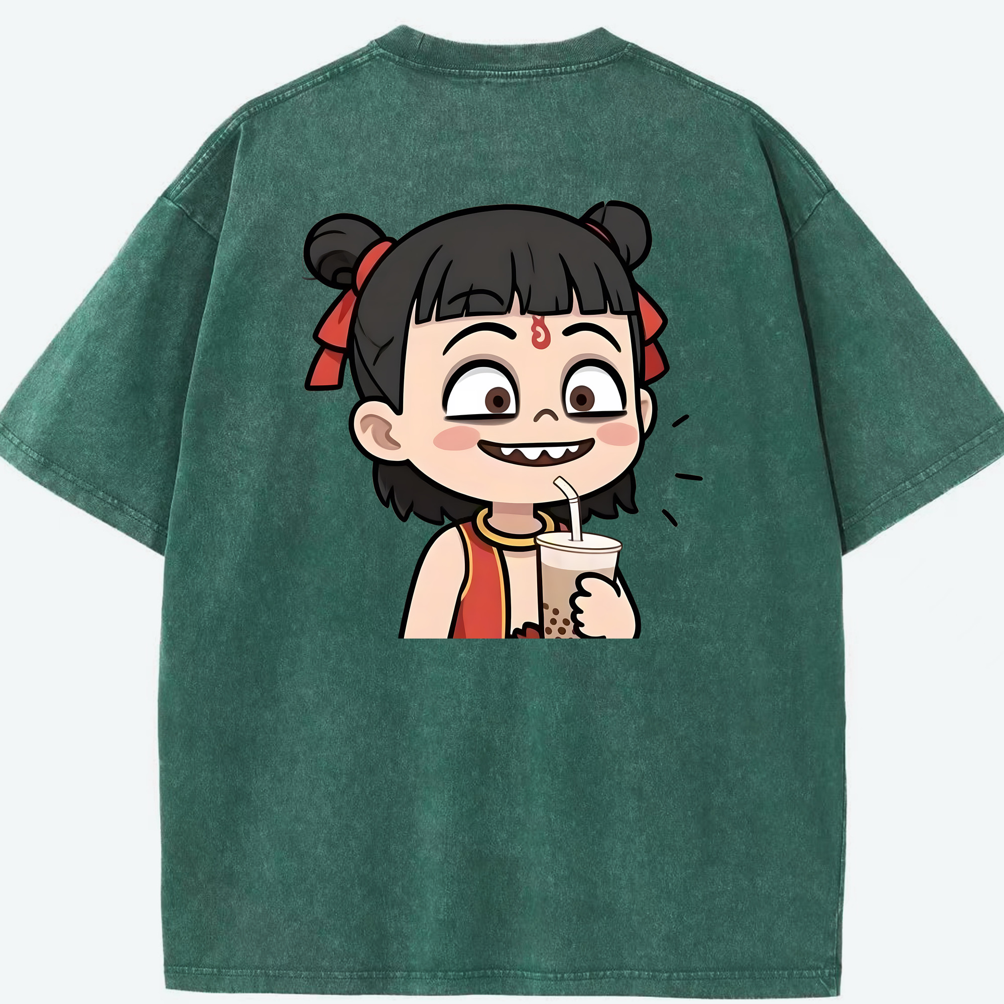 （画像用） Ne Zha 2 ナタ 魔童の大暴れ 綿100% ヴィンテージ風 半袖Tシャツ（背面プリント）